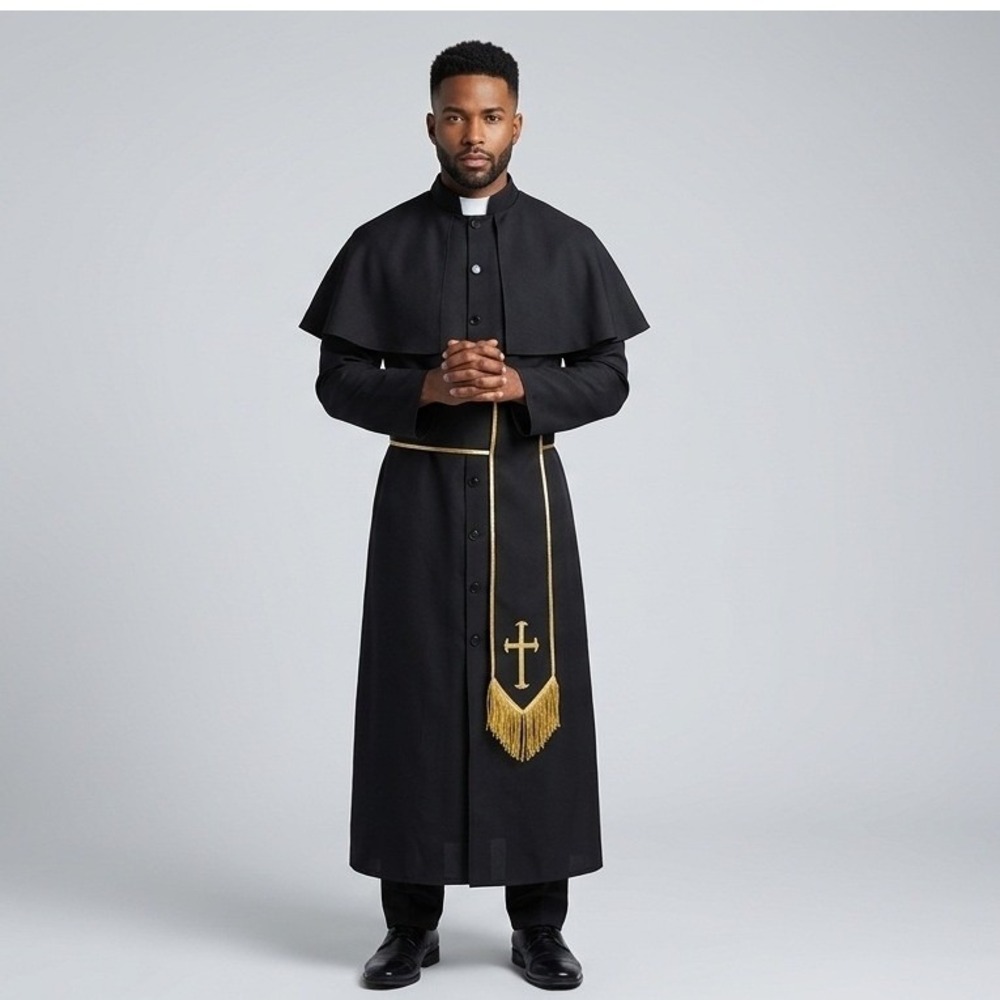 Priest Mens Costume Leg Avenue Black Robe Belt Set Size M/L
